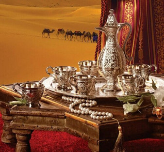 Zamzam Drinking Set Silver Ebruli Plated Tray Cups Islamic eid al adha gift