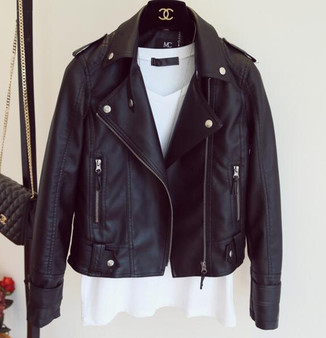 New Autumn Winter Pu Leather Jacket Faux Soft Leather Coat Slim Black Rivet Zipper Motorcycle Jackets Womens Biker Jacket