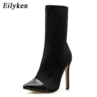 Eilyken 2020 New Arriva Stretch Fabric Women Ankle Boots Pointed Toe High Heels Slip-On Sexy Sock heels Chelsea Boots size35- 42