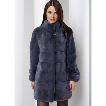 2020 Women Real Mink Fur Coat Stand Collar Full Pelt Natural Mink Fur Jacket Genuine Fur Coats Plus Size Overcoat Winter Luxury