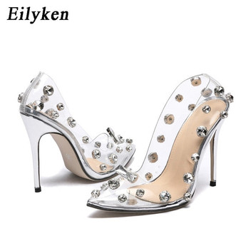 Eilyken 2020 Design Rivet Crystal Pumps Wedding Women Shoes High Heels PVC Transparent Sexy Night Club Femme Shoes