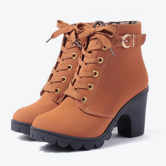 MCCKLE Plus Size Ankle Boots Women Platform High Heels Women's Boots Buckle Shoes Thick Heel Short Boot Ladies Drop Shipping