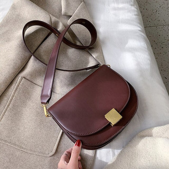 Vintage Fashion Pure Color Saddle Bag 2019 Winter New High Quality Leather Women's Designer Handbag Lock Shoulder Messenger Bag