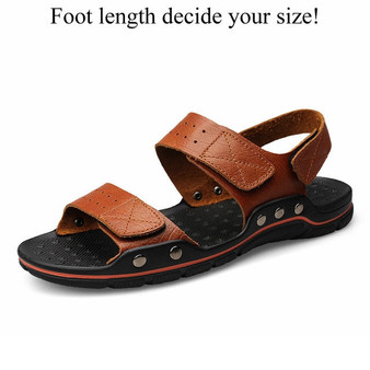 Men Sandals Leather Hook Loop Adjustable Open Shoes Men Fashion Beach Sandals Casual Style Light Men Summer Shoes Size 47 48