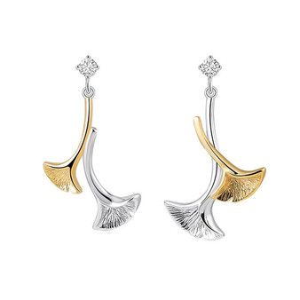 Thaya 925 Sterling Silver Ginkgo Leaves Earring Plated 14k Gold Zircon Stud Earrings For Women Girl Fashion Fine Jewelry Gift
