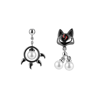 Thaya 925 Sterling Silver Earring Cute Black Cat & Paw Stud Earring  Japanese Style For Women Silver Ear Fashion Fine Jewelry