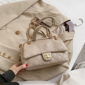 Lattice Tote Boston bag 2020 Fashion New High-quality PU Leather Women's Designer Handbag Lock Chain Shoulder Messenger Bag
