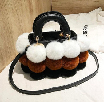 2018 Winter Fashion New Ladies Cute Tote bag Quality PU Leather Women's Designer Handbag Hair ball Shoulder Messenger bags