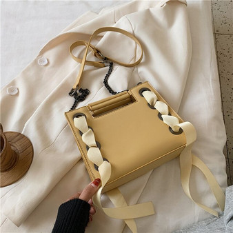 Solid color Square Tote bag 2020 Fashion New High-quality Leather Women's Designer Handbag Travel Ribbon Shoulder Messenger Bag