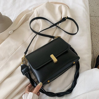 Solid color Square Crossbody bag 2020 New Quality Leather Women's Designer Handbag Weave Shoulder strap Shoulder Messenger Bag