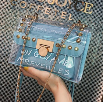 Transparent Jelly bag 2019 Summer New Quality Women's Designer Handbag Rivet Lock Chain Shoulder Messenger Bag Purses Bolsas