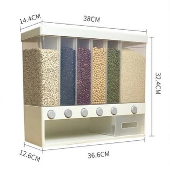 6 Moisture Divided Rice and Cereal Dispenser Wall Mounted Cereals Dispenser Automatic Racks Sealed Food Rice Storage Container