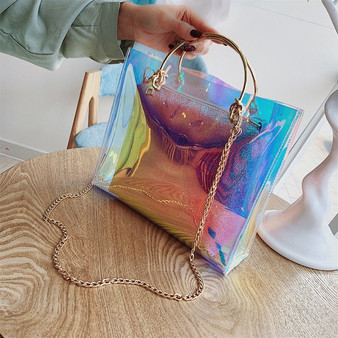 Laser Transparent Jelly Tote Bag 2020 Summer New High quality PVC Women's Designer Handbag Large Chain Shoulder Messenger Bag