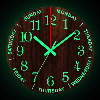 12 Inch Luminous Wall Clock Wood Silent light in dark night Nordic Fashion Wall Clock Non Ticking Clock With Night Light