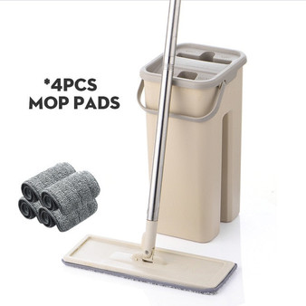 Flat Squeeze Mop and Bucket Hand Free Wringing Floor Cleaning Mop Microfiber Mop Pads Wet or Dry Usage on Hardwood Laminate Tile