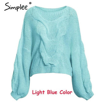 Simplee Hollow out mohair women pullover sweater Autumn winter lantern sleeve female orange sweater Oversize ladies jumper 2019