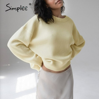 Simplee Elegant Khaki women's sweater O-neck loose soft autumn winter Pullover High street style long sleeve knitted sweater