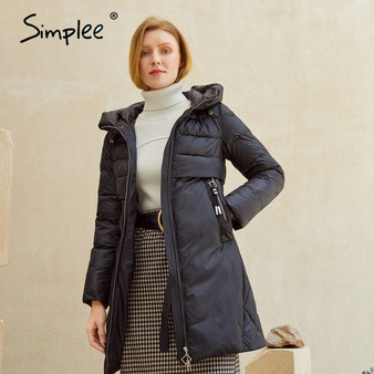Simplee Elegant warm women winter coat with hat Casual pocket parka female Fashion windproof long coats jackets 2020 new design