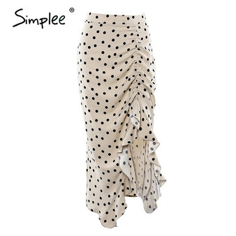 Simplee Frilled polka dot half skirt High waist lady elegant asymmetric fishtail skirt Spring summer leisure beach lady skirt