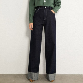 AMII Minimalism Autumn Vintage Women's Jeans Fashion High Wasit Solid Wide Leg Women Pants Long Female Trousers 12070384