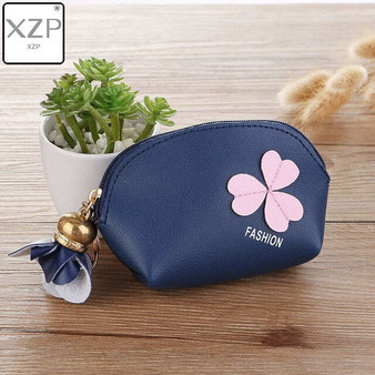 XZP Cute Flower Women's Coin Purse Fashion Mini Small Leather Female Keys Card Cash Bag Wallet Tassel Leave Keychain For Girl