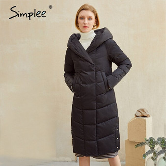 Simplee Fashion black hooded parkas coat women 2020 New warm cotton padded winter coats jackets Ladies office long coat female
