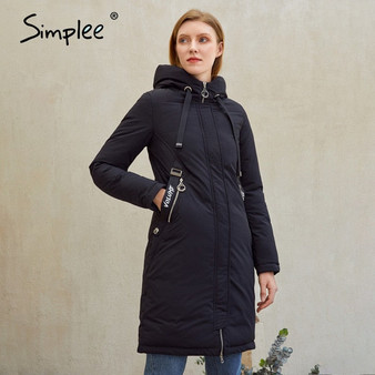 Simplee Warm casual women coat jacket with hat Fashion new design pocket parka white female long winter coat windproof 2020 new