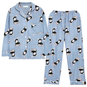 L-4XL Pajamas Set Cute Rabbit Pattern Women Sleepwear Cotton Homewear Cartoon Pajamas Long Pants Plus Size Female Bedroom Wear