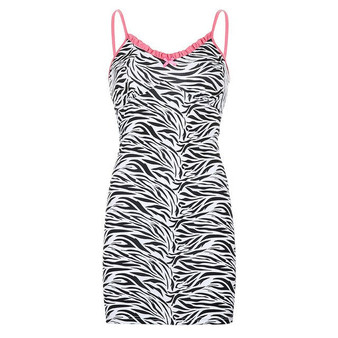 ALLNeon E-Girl Zebra Printing Spaghetti Strap Patchwork Cami Dresses Y2K Sweet Bow Front Backless Bodycon Mini Dress Party Wear