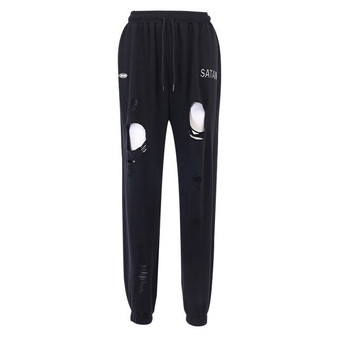 MIOFAR Fashion Hole Hollow Out Sweat Pants Loose Streetwearjoggers Women's Pants Hip Hop High Waist Bandage Trousers 2020