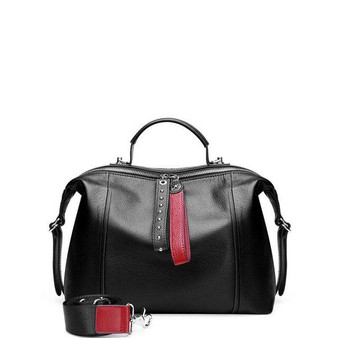 San Maries Vintage Boston Rivet Genuine Leather Luxury Handbags Women Messenger Bags Designer Shoulder Bag Female Tote Bolsos