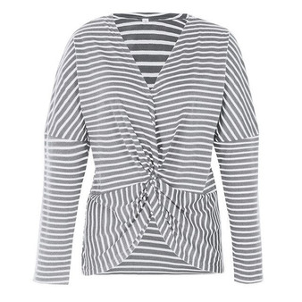MIOFAR Sexy V-neck Long Sleeve Striped Knitted Women Fashion T Shirt Women Top 2020 T-shirt Casual Camisetas Mujer Shirts Female