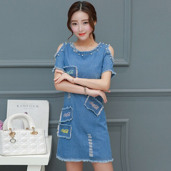 Sexy Off Shoulder Summer 5XL Plus Size Denim Dresses Vestidos Women Casual Sundress Slim Girls Mini Shirt Denim Women's Dress