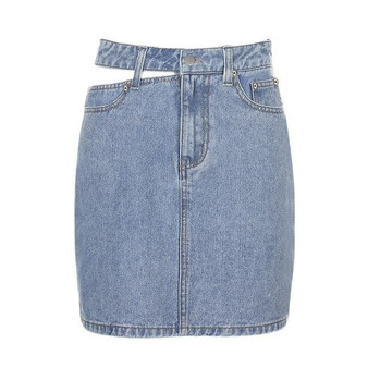 MIOFAR Sexy Skinny Women's Mini Skirt Summer Hollow Out Fashion Bodycon Skirt with Button Streetwear Pockets Denim Skirt 2020