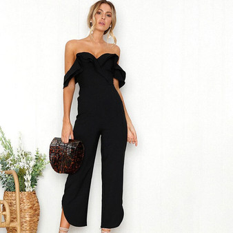 Fashion Women Summer Chic Cut Off Shoulder Backless Slim Bodycon Jumpsuits Black Sexy Women's Jumpsuit New Women's Clothing