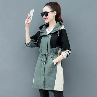 2020 Fashion Thin Trench coat For Women Spring autumn New Hooded Top Splice Long Windbreaker Student Casual Plus size Outerwear