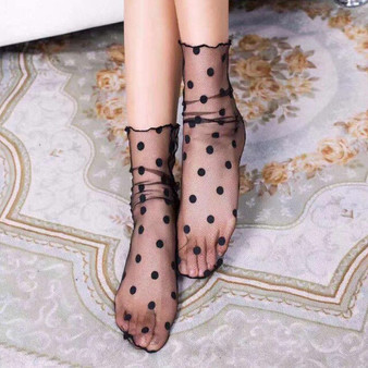 NEW Arrivals Women Lace Ruffle Black Ankle Socks Elastic Ultrathin Sheer Short Mesh Socks