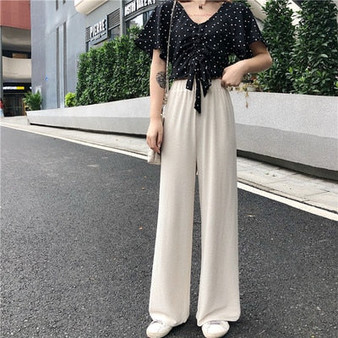 Women's summer ice silk wide leg pants big yards loose pant fashion culottes elastic waist pantyhose female casual pants C11