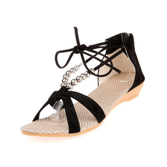 BESCONE Basic Sandals Women Black Breathable Light Handmade Ankle Strap String Bead Beach Sandals Summer Flat Shoes Women BO228