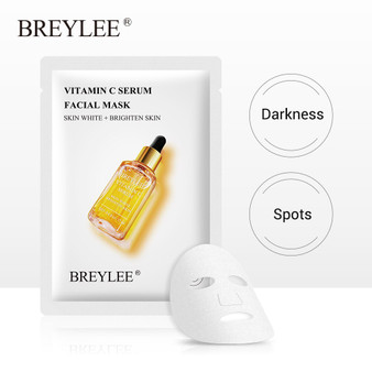 BREYLEE Vitamin C Face Sheet Mask Facial Serum Mask Whitening Anti-Aging Essence Moisturizing Antioxidation Skin Care Cream 1pcs