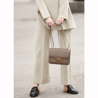 Amii Winter Women Elegant Two Pieces Set Female Casual Irregular Split Turtleneck Sweater and Wide Leg Trousers 11870366