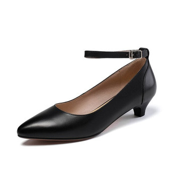 BESCONE Women’s Pumps Elegant Classics Leather Handmade Shoes Ladies Buckle Strap Low Heel Office Career Black Shoes Women BO648