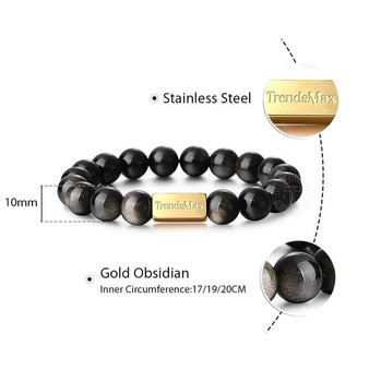 10mm Natural Stone Bead Stretch Bracelet for Men Women 925 Silver Lava Stone Eagle Tiger Eye Essential Oil Engraving Gift TBB016