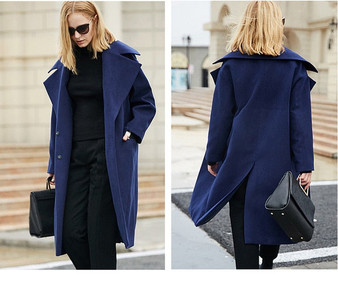 Amii Winter Women Elegant Blends Female Causal Turn Down Collar Solid Loose Long Woolen Coat Overcoat 11787379