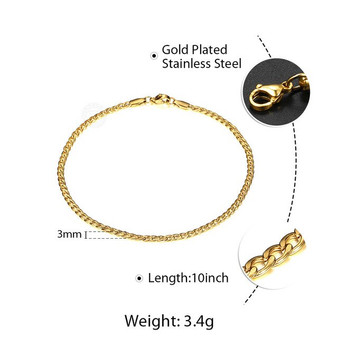 2020 New 4 styles 3mm Gold Color Stainless Steel Link Chain Anklet for Men Women Rope Figaro Curb Link Leg Chain 10inch KAM01