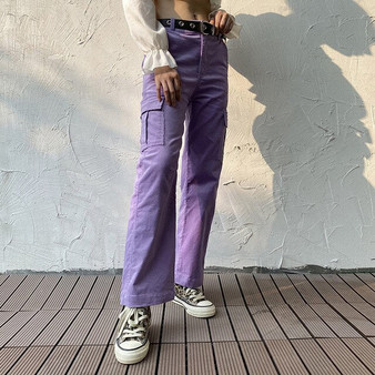 Weekeep Pockets Patchwork Cargo Pants Women High Waist Straight Streetwear Trousers Women 2019 Fashion Pantalon Femme