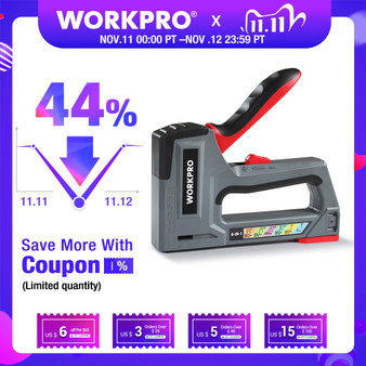 WORKPRO 6-in-1 Heavy Duty Staple Gun for Fixing Material Manual Nail Gun Wth Two Power Options for DIY Home Decor