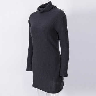 Autumn Spring Winter Women Casual Turtleneck Pullover Long Knitted Oversize Long Sleeve Thin Sweaters Dresses