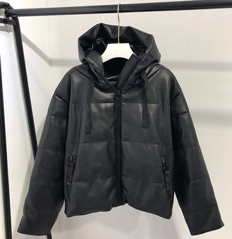 Faux Leather Coat Winter Hooded Jacket Women Cotton-padded Parkas Zipper Thicker Warm Bread Coat European Clothing 2019