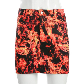 SUCHCUTE Flame Fire Print Women's Skirts Gothic Harajuku Streetwear A-Line Mini Skirts In a Cage summer 2020 Party Jupe Femme